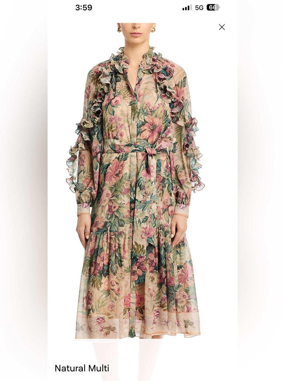 Kobi Halperin Floral Ruffle Midi Dress in Pink and Green - Picture 6 of 6